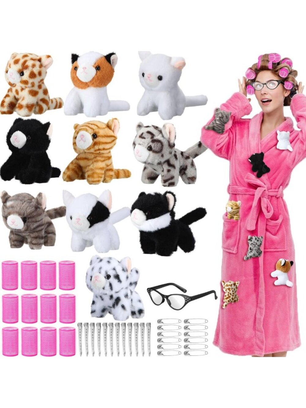 47 Pcs Halloween Cat Plush Toys Set - Soft Cuddly Kittens with Accessories for